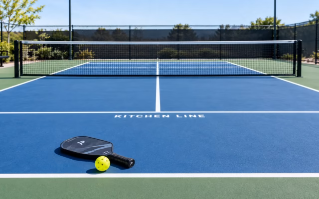 Pickleball rules for beginners - court with kitchen line