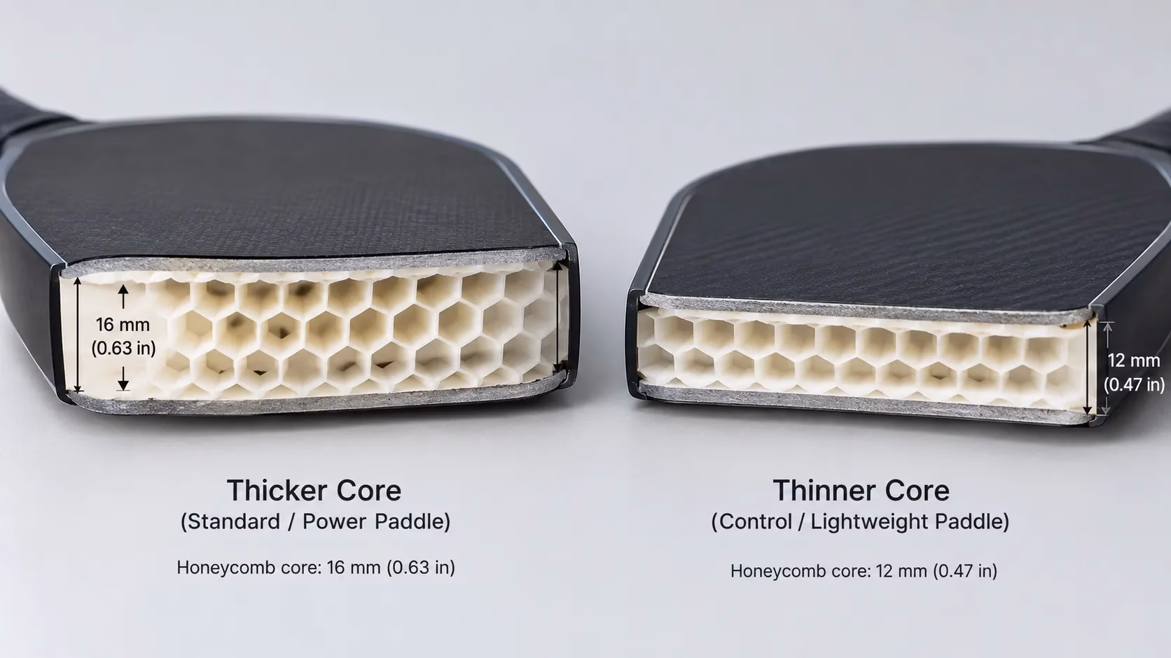 16mm vs 14mm pickleball paddle core thickness comparison
